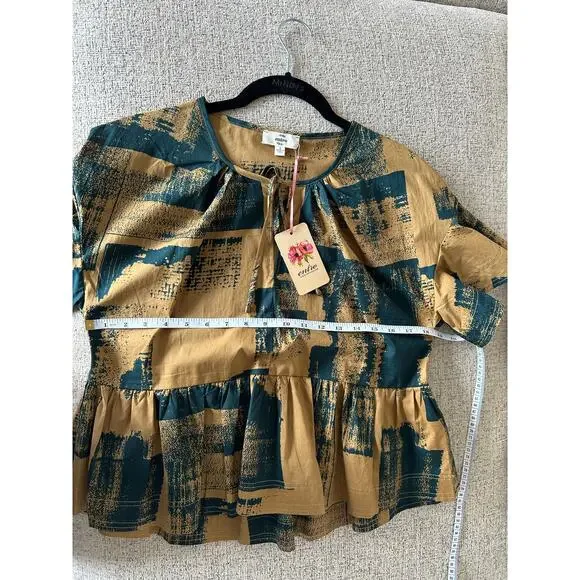 Entro Harper Peplum Top Hunter Green Black Tie Neck Blouse Sz S - NWT - Picture 8 of 11